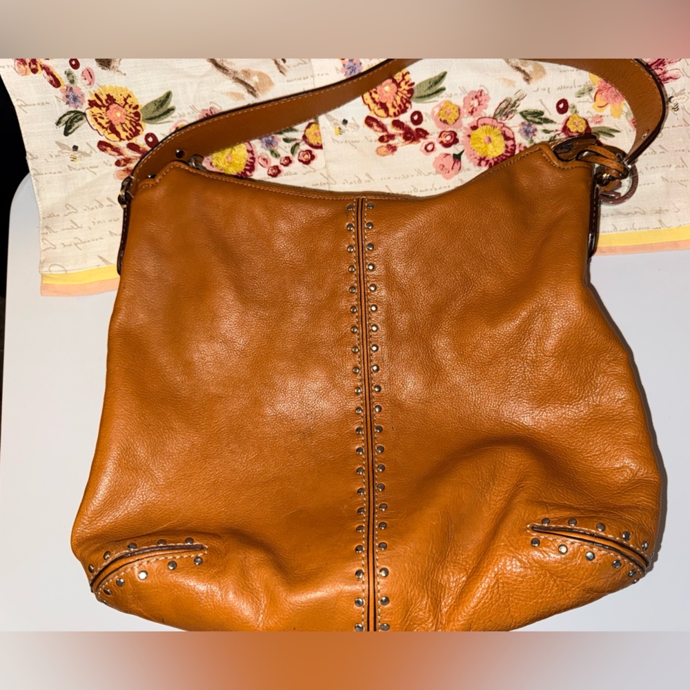 Michael Kors Brown Silver Vintage Astor Large Studded Leather Satchel Dust Bag - Picture 2 of 16
